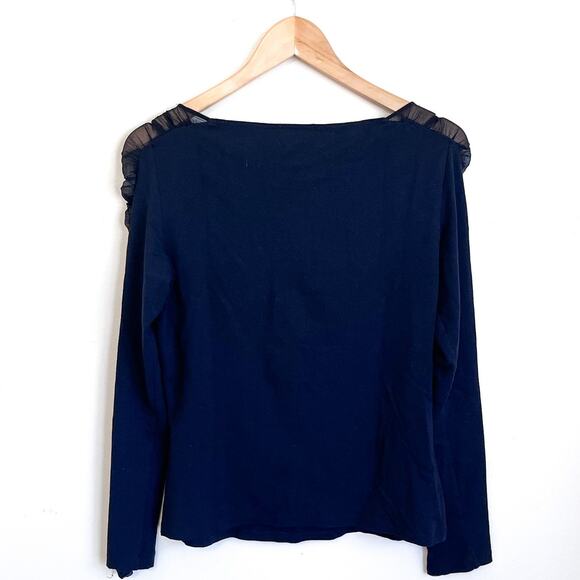 Vintage 90s Y2K Cache Womens Shirt Size L Black Sheer Mesh 3D Flowers Stretchy - Picture 2 of 8